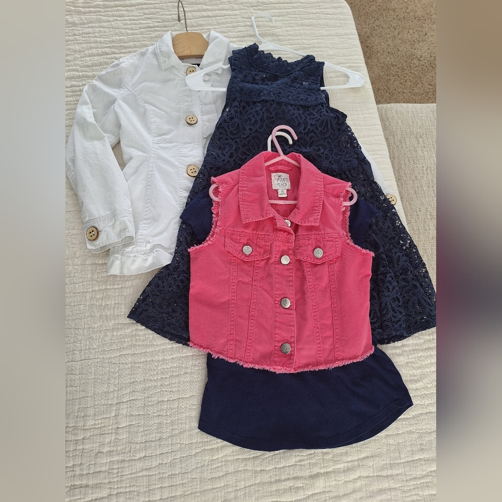 Set Of 4 Stylish Pink and Navy Kids Dress Set